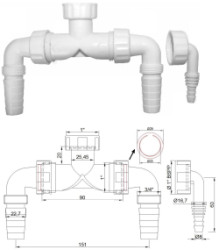 Koleno dvojit 1", d8-17 a d18-23mm, prevl.matica, prpojky na praku a suiku, biely plast