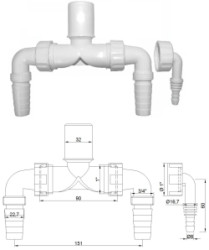 Koleno dvojit d32mm, d8-17 a d18-23mm, prpojky na praku a suiku, biely plast